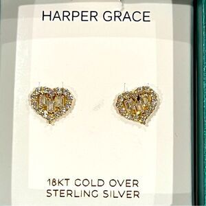 Harper Grace NIB heart earrings with 18k gold over sterling silver
